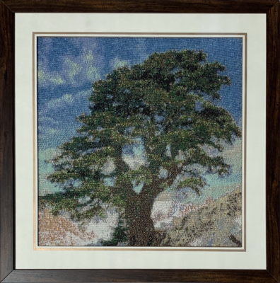 Cedar of God in the Snow-framed bead tapestry