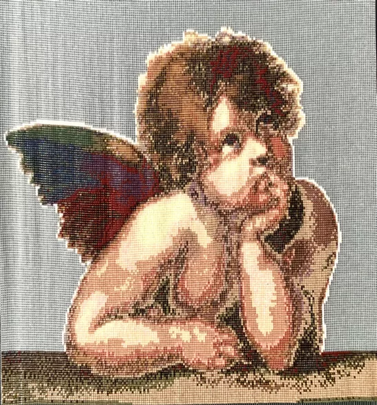 Bead loomed tapestry- Raphael's thinking angel