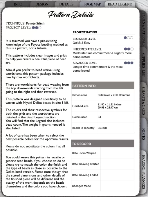 Raphaels Thinking Angel- Pattern Info Planner-Pattern Details Page