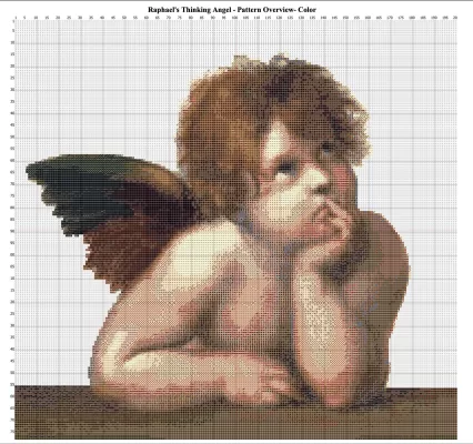 Raphaels Thinking Angel- Whole pattern Grid Color